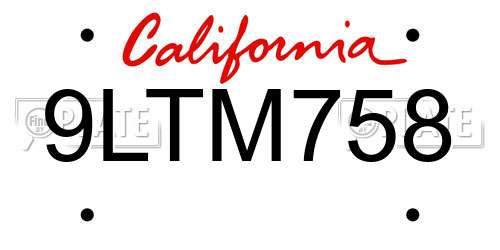 9LTM758 California License Plate