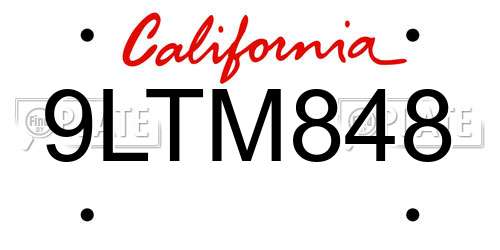 9LTM848 California License Plate