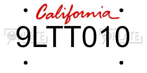9LTT010 California License Plate