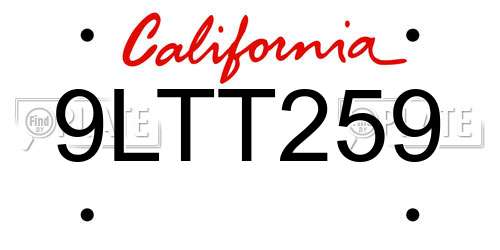 9LTT259 California License Plate