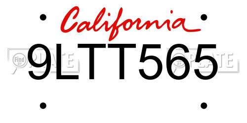 9LTT565 California License Plate