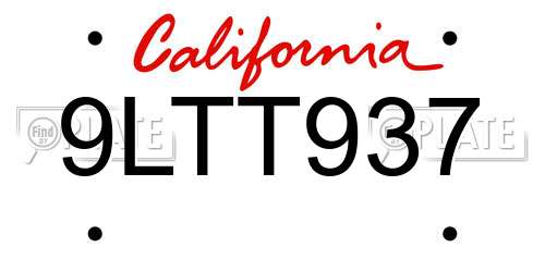 9LTT937 California License Plate