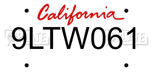 9LTW061 California License Plate