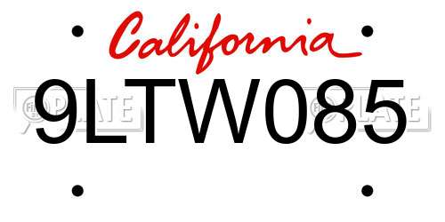9LTW085 California License Plate