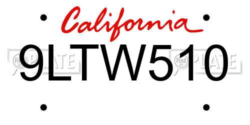 9LTW510 California License Plate