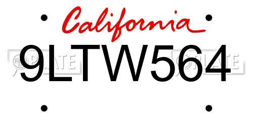 9LTW564 California License Plate