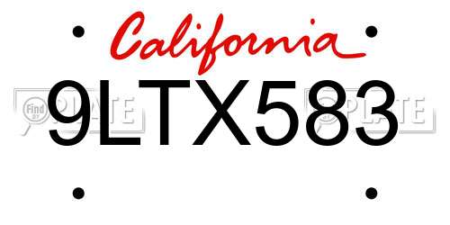 9LTX583 California License Plate