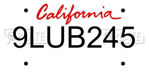 9LUB245 California License Plate