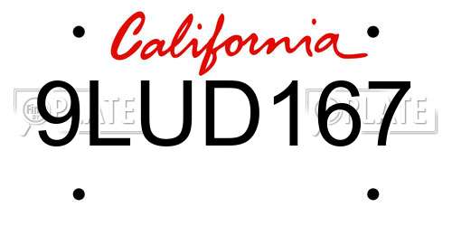 9LUD167 California License Plate
