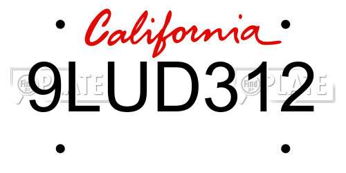 9LUD312 California License Plate