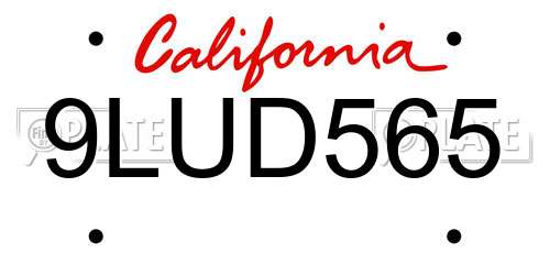9LUD565 California License Plate