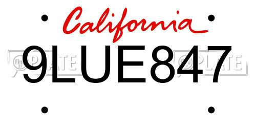 9LUE847 California License Plate