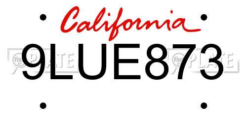 9LUE873 California License Plate