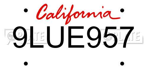 9LUE957 California License Plate