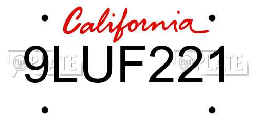 9LUF221 California License Plate
