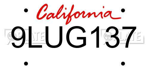 9LUG137 California License Plate