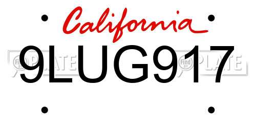 9LUG917 California License Plate