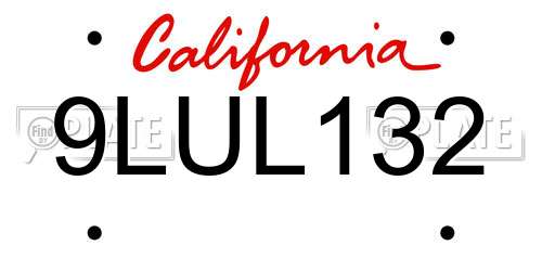 9LUL132 California License Plate