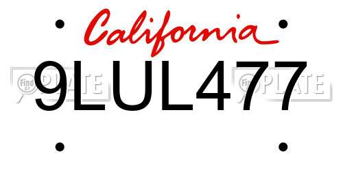 9LUL477 California License Plate