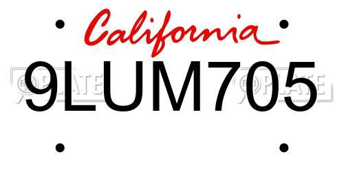 9LUM705 California License Plate