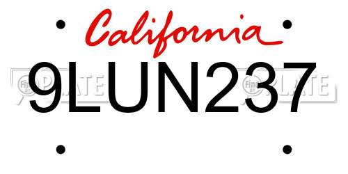 9LUN237 California License Plate