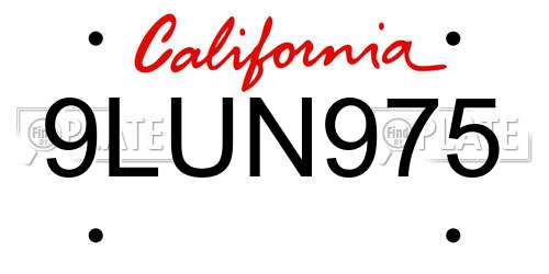 9LUN975 California License Plate