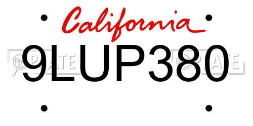 9LUP380 California License Plate