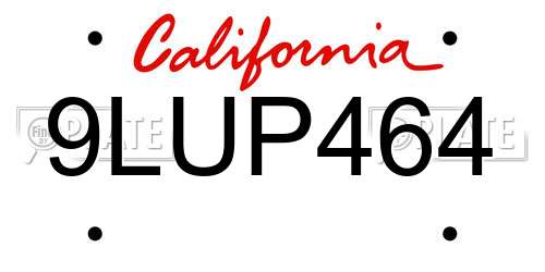 9LUP464 California License Plate