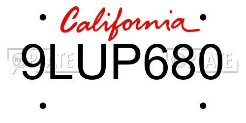 9LUP680 California License Plate