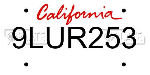 9LUR253 California License Plate