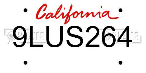 9LUS264 California License Plate