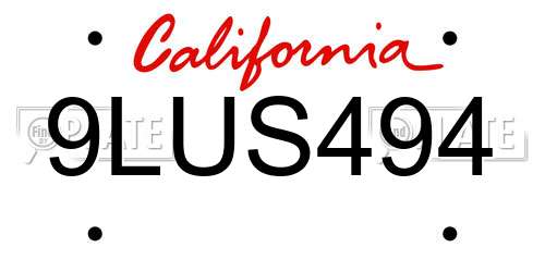 9LUS494 California License Plate