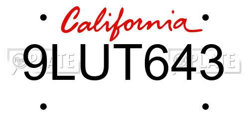9LUT643 California License Plate