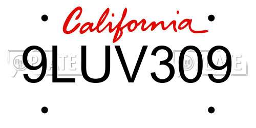 9LUV309 California License Plate