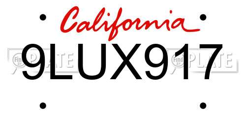 9LUX917 California License Plate
