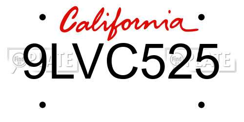9LVC525 California License Plate