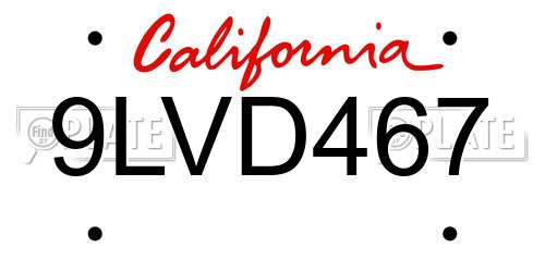 9LVD467 California License Plate