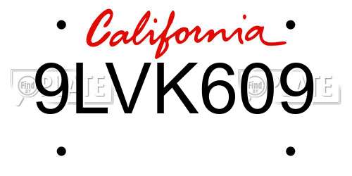 9LVK609 California License Plate