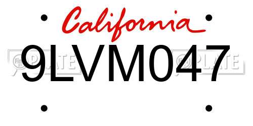 9LVM047 California License Plate