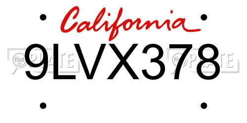 9LVX378 California License Plate