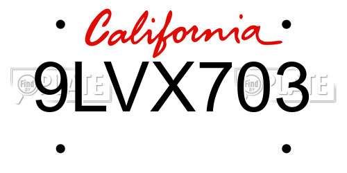 9LVX703 California License Plate