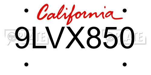 9LVX850 California License Plate