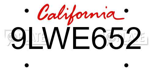 9LWE652 California License Plate