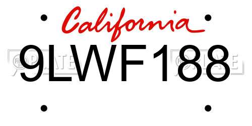 9LWF188 California License Plate