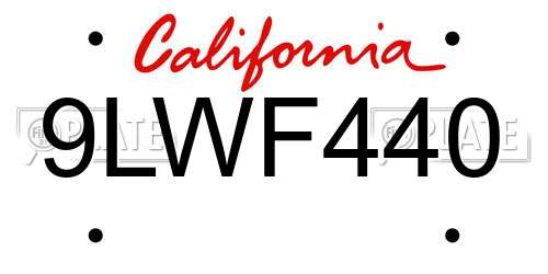 9LWF440 California License Plate
