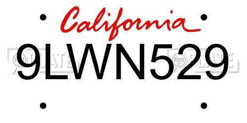 9LWN529 California License Plate