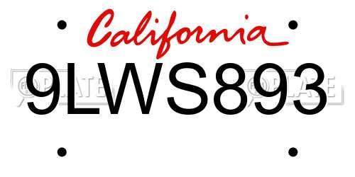 9LWS893 California License Plate