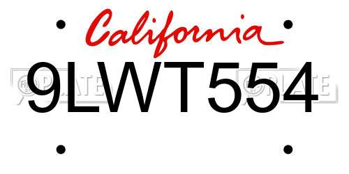 9LWT554 California License Plate
