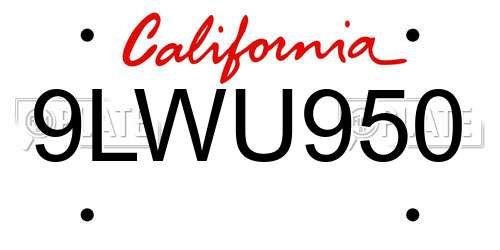 9LWU950 California License Plate