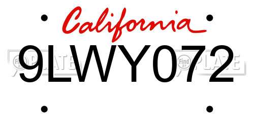 9LWY072 California License Plate